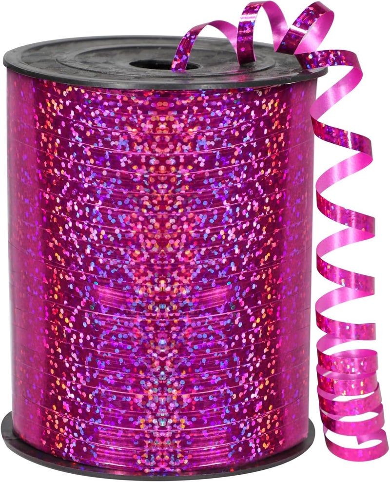 OMISELIO Pink Ribbon, 500 Yard Hot Pink Curling Ribbon, Rose Red Ribbon, Shiny Metallic Curling Ribbon for Gift Wrapping, Balloon Ribbon, Balloon String, Curly Ribbon for Baby Shower, Birthday Party - Image 1
